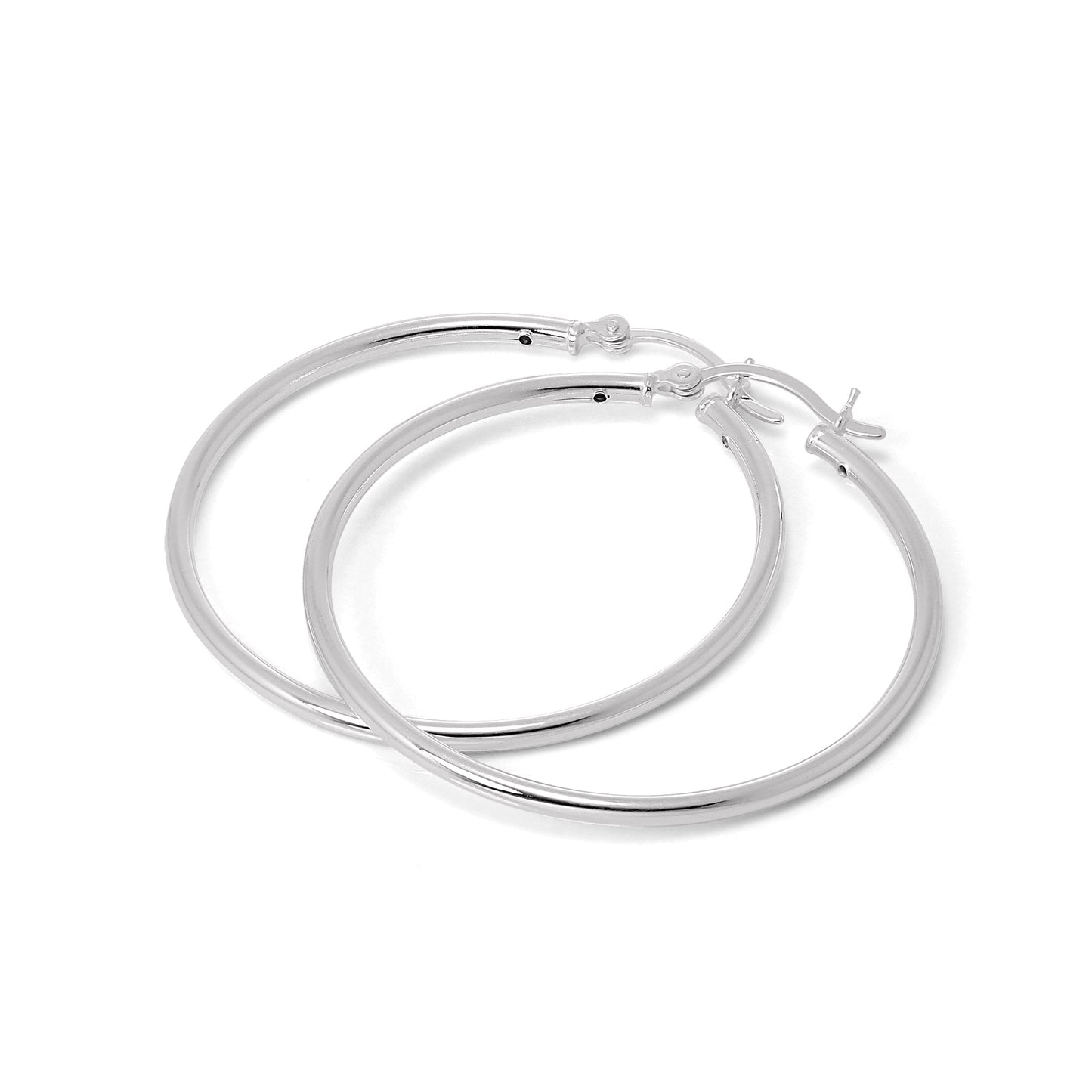 Sterling Silver Plain Sleeper 2mm Hoop Earrings 12mm - 70mm