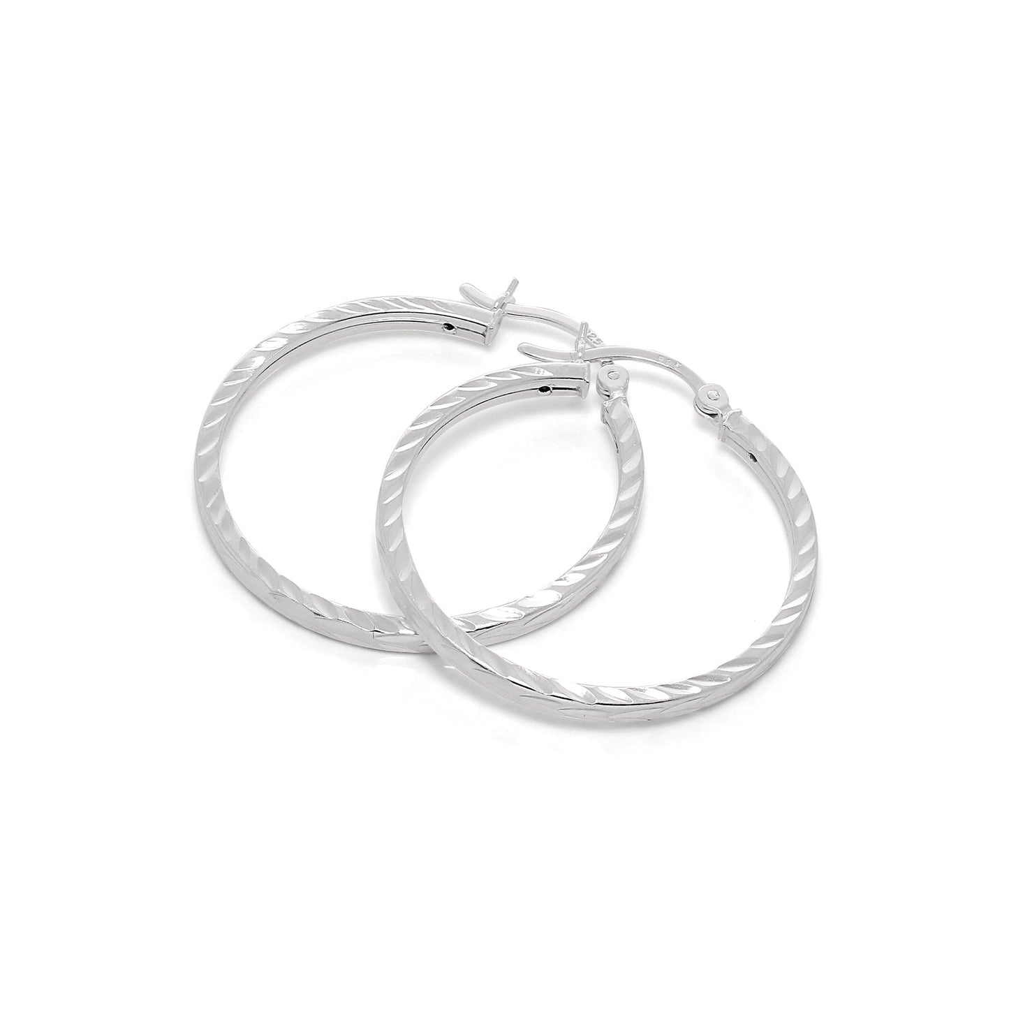 Sterling Silver Diamond Cut 2mm Square Hoop Earrings 12mm - 70mm