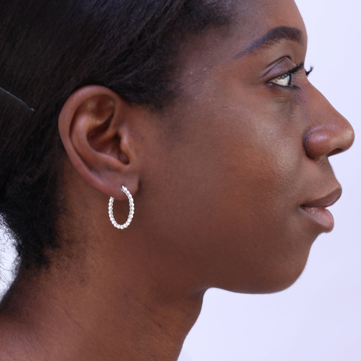 Sterling Silver 21mm Beaded Hoop Earrings