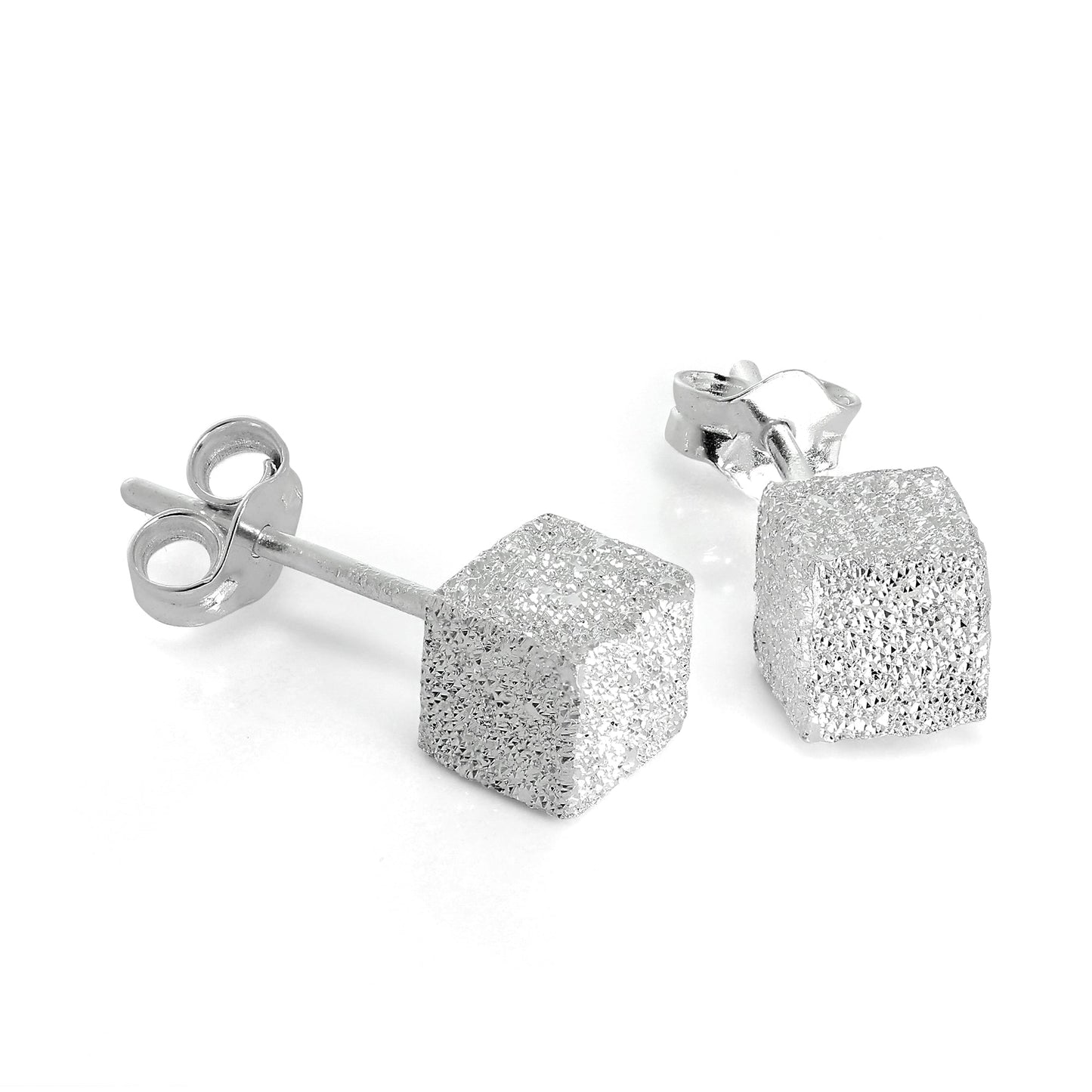 Frosted Sterling Silver Cube Stud Earrings 5mm - 7mm