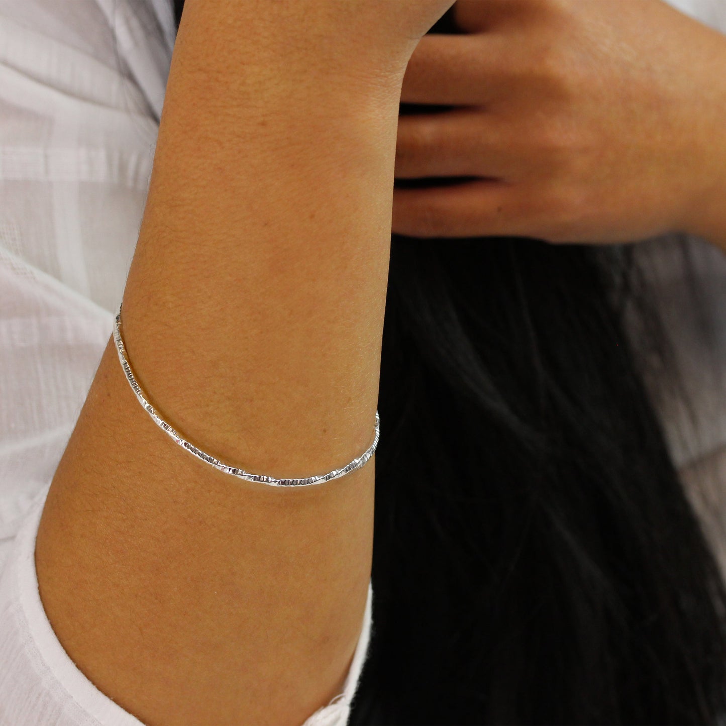 Sterling Silver Diamond Cut Twist Bangle