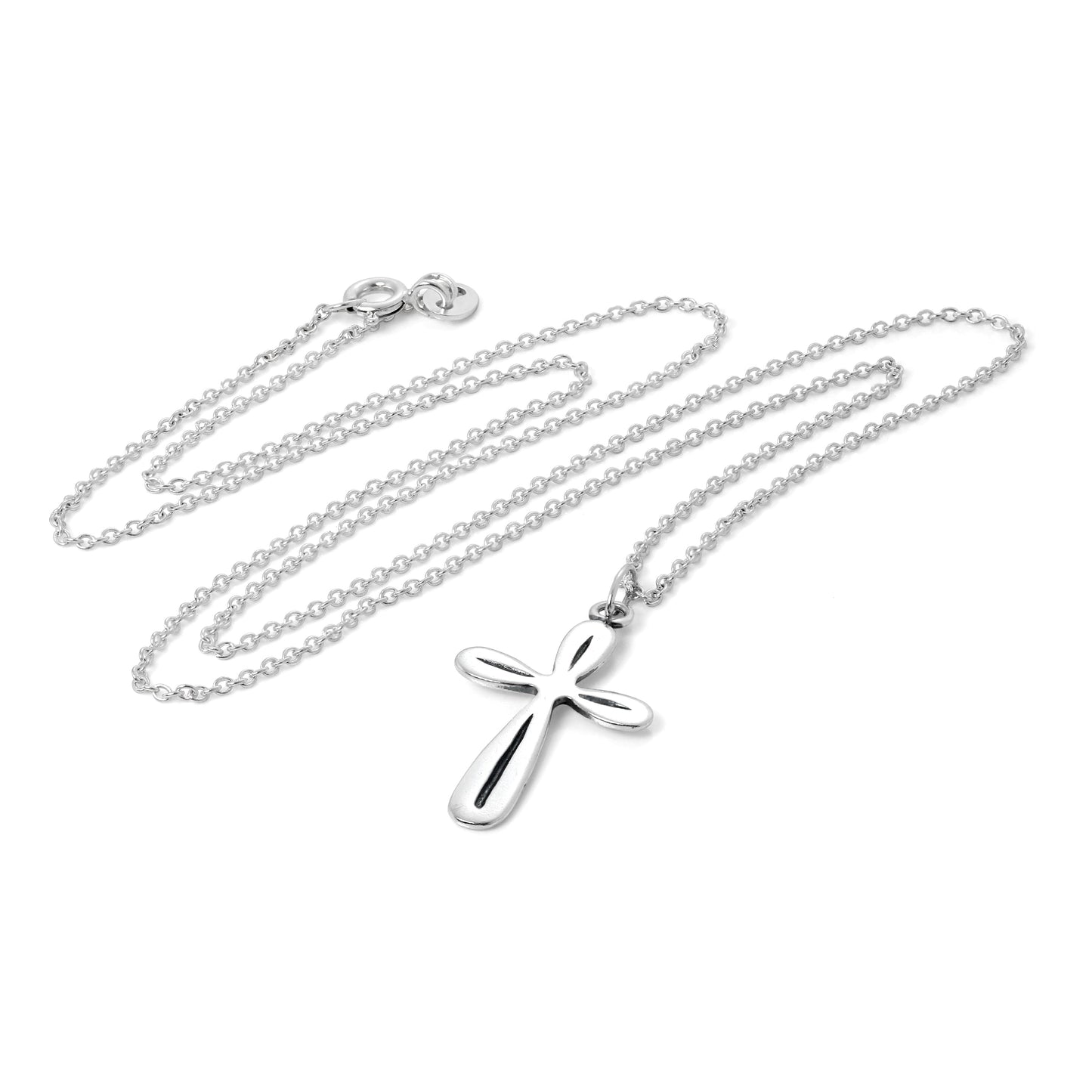 Sterling Silver Rounded Cross Pendant Necklace 16 - 22 Inches