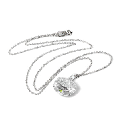 Sterling Silver Oyster Shell with CZ Crystal Peridot Birthstone Necklace