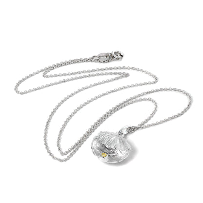 Sterling Silver Oyster Shell with CZ Crystal Citrine Birthstone Necklace
