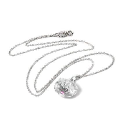 Sterling Silver Oyster Shell with CZ Crystal Tourmaline Birthstone Necklace