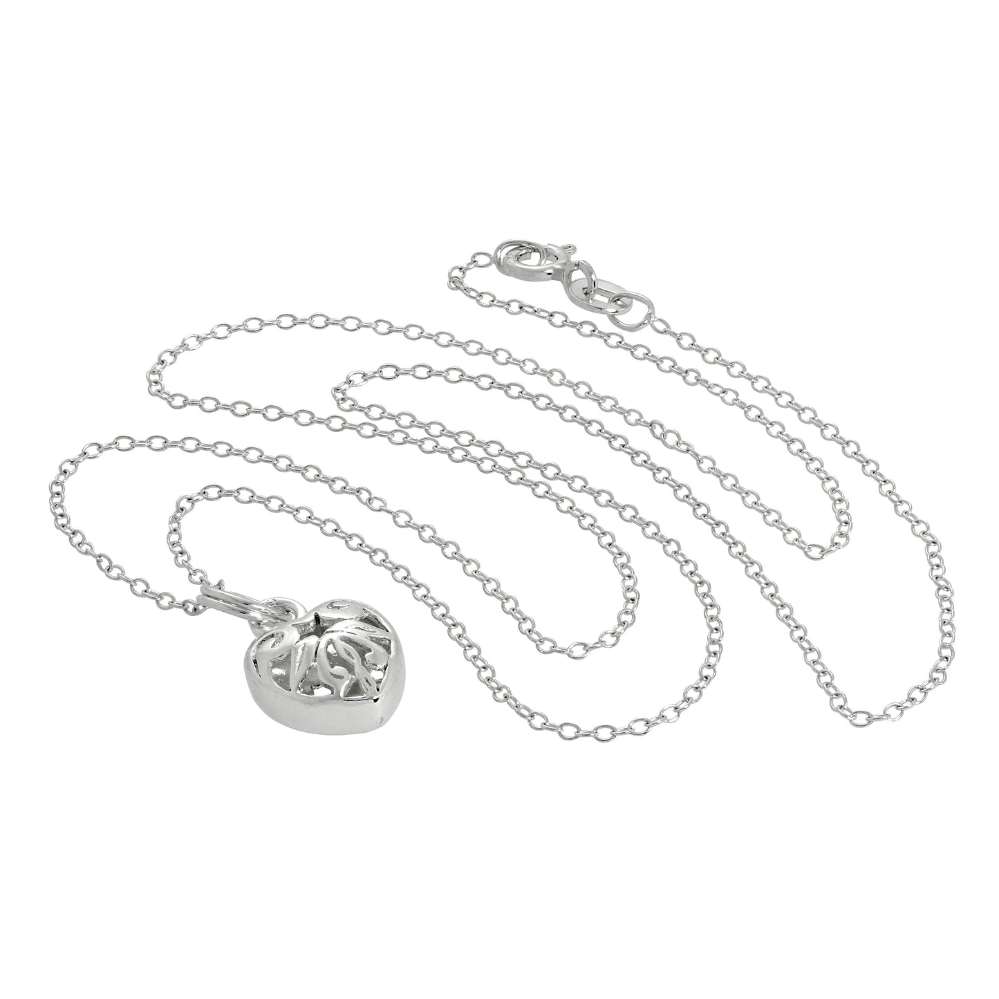 Sterling Silver Open Puffed Heart Pendant Necklace 14 - 32 Inches