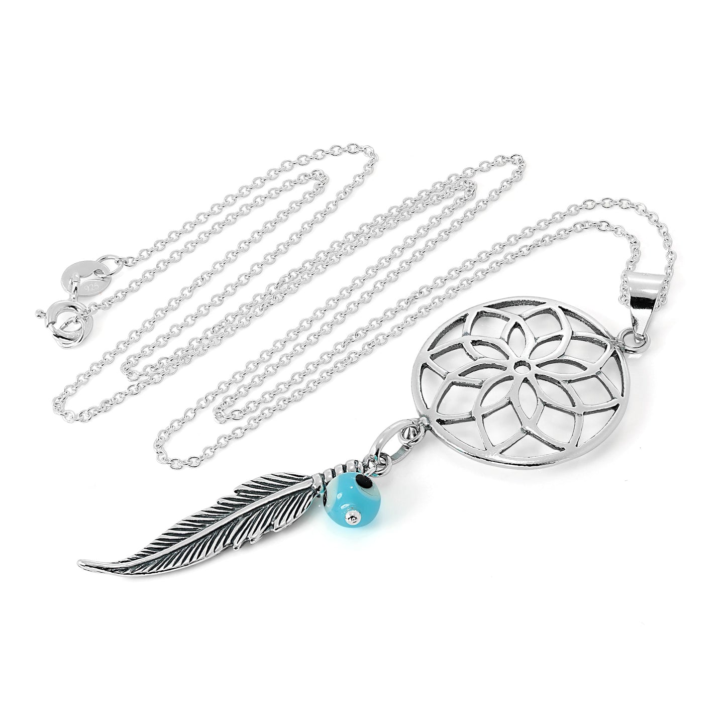 Large Sterling Silver Dreamcatcher Pendant Necklace