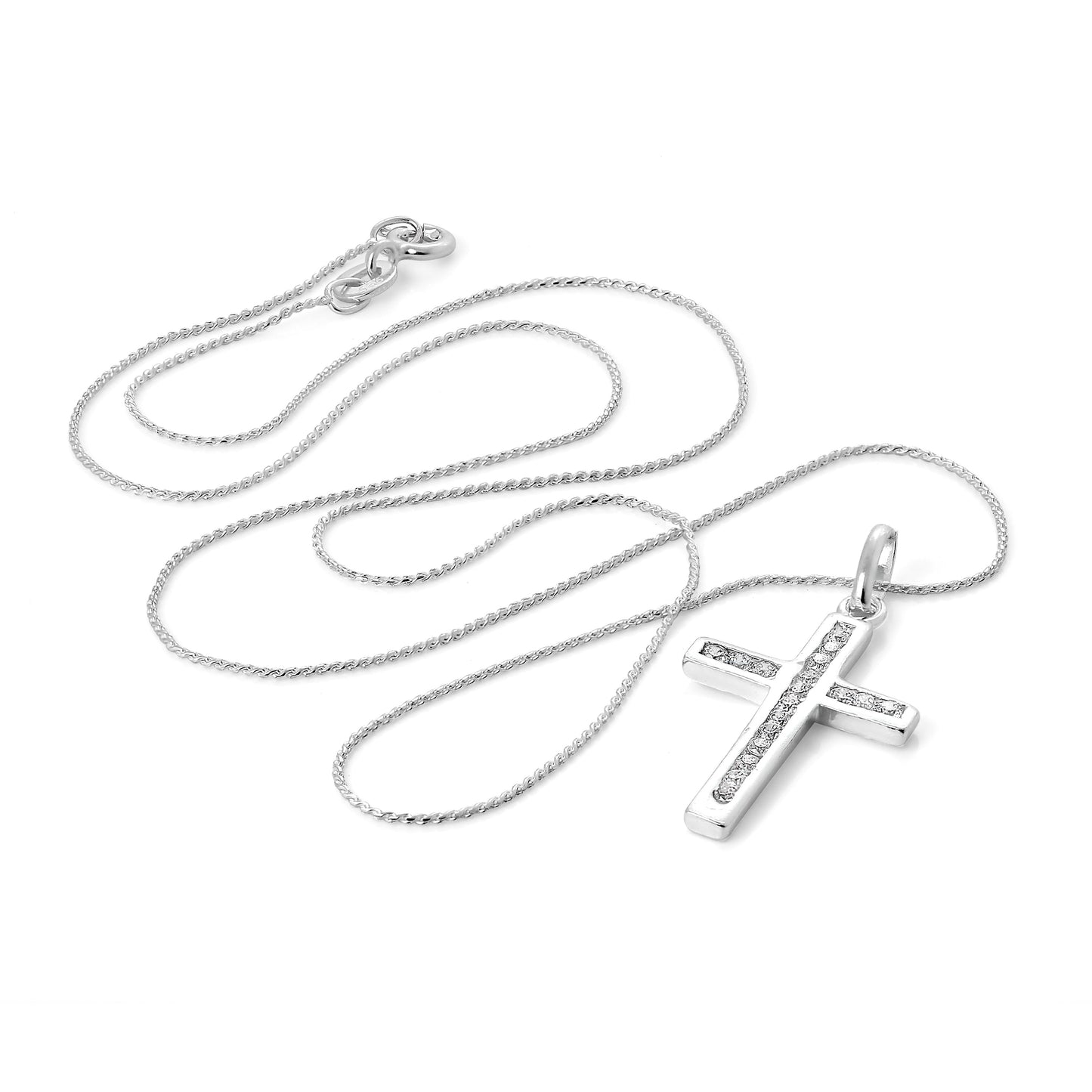 Sterling Silver & CZ Crystal Cross Pendant Necklace 14 - 28 Inches