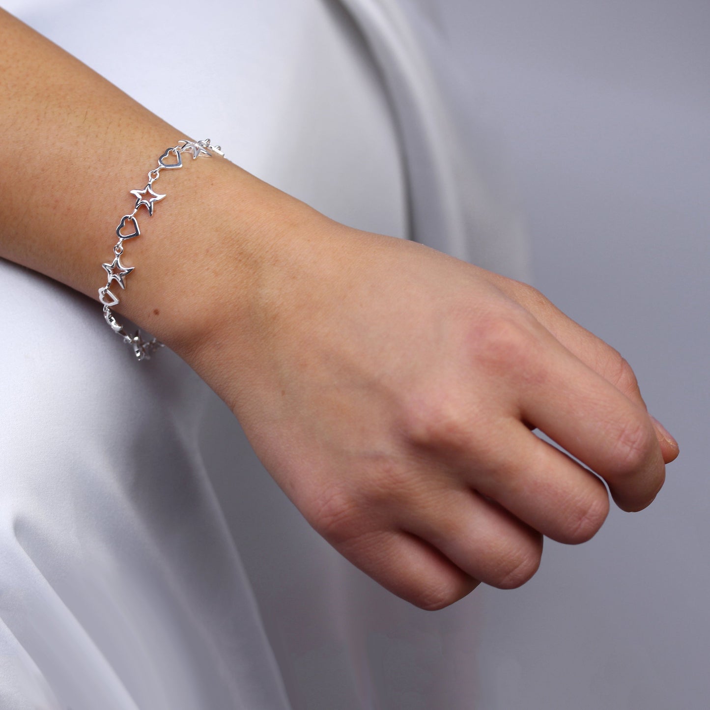 Sterling Silver Open Heart & Star Bracelet