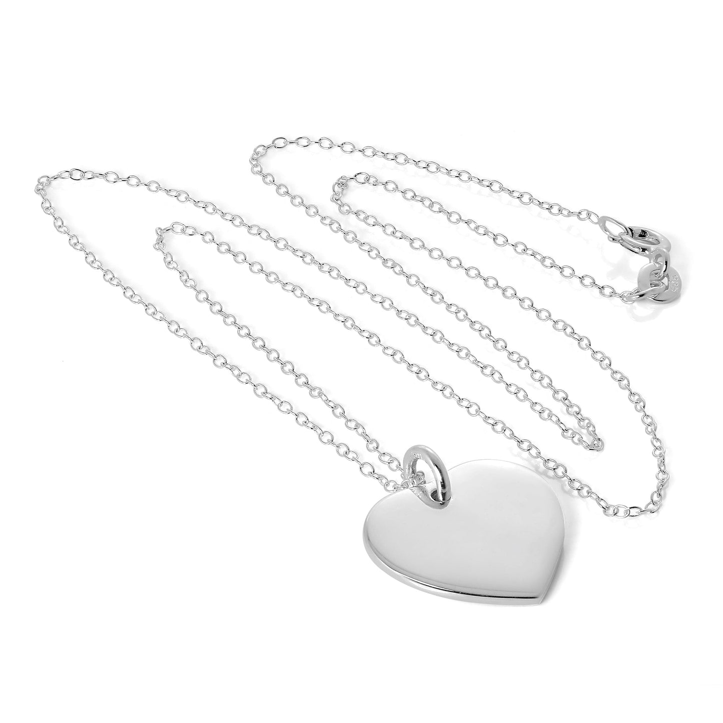 Sterling Silver Engravable Heart Pendant on 18 Inch Chain