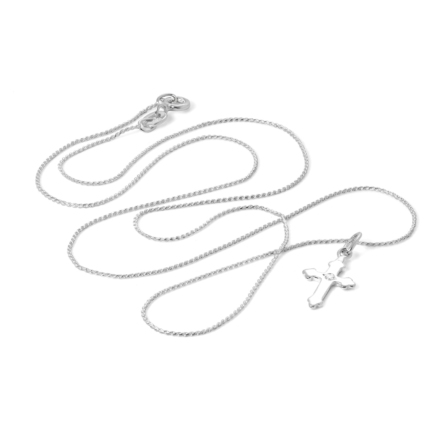 Tiny Sterling Silver Gothic Cross Pendant Necklace with CZ Crystal 16 - 22 Inches