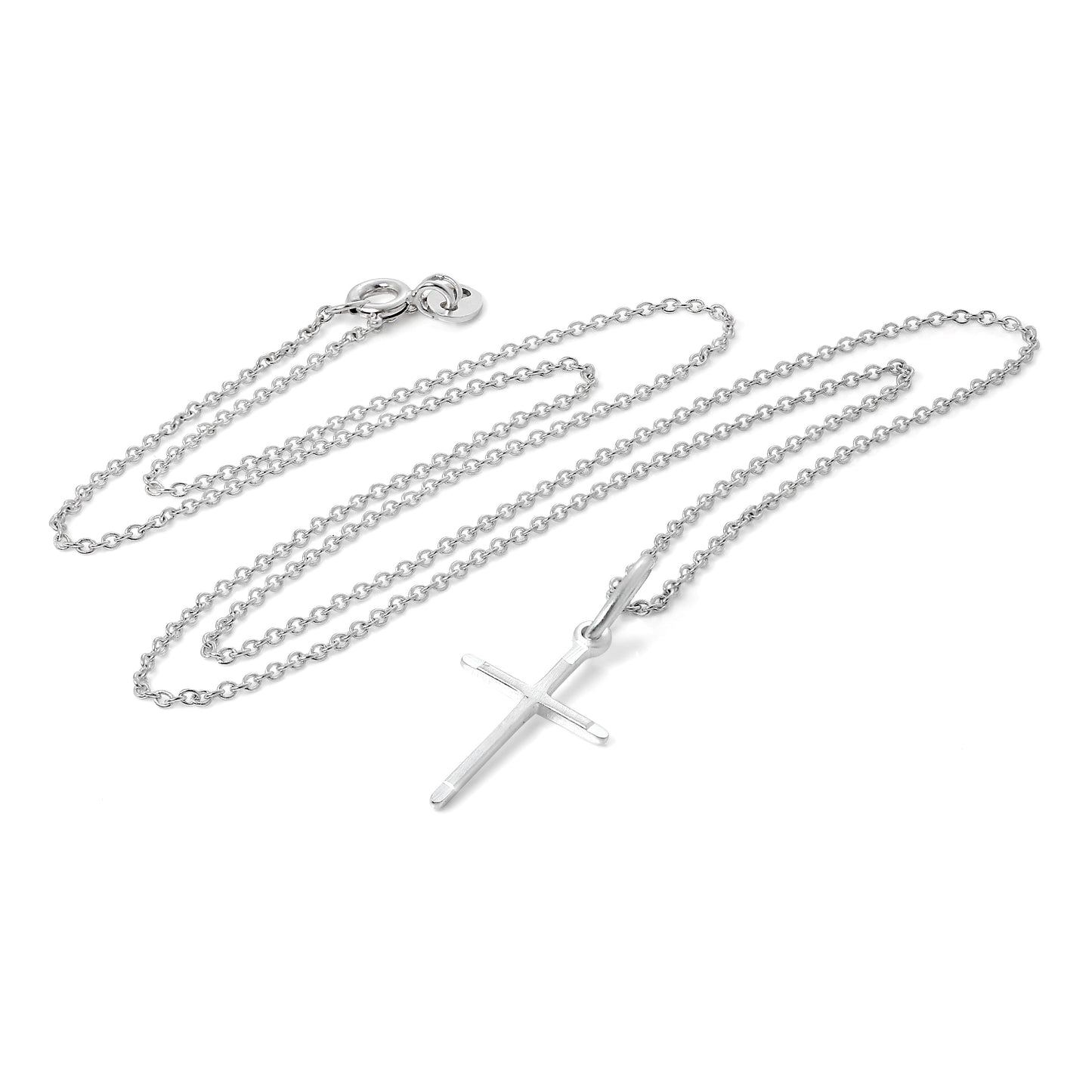Sterling Silver Matt & Polished Cross Pendant Necklace 16 - 22 Inches