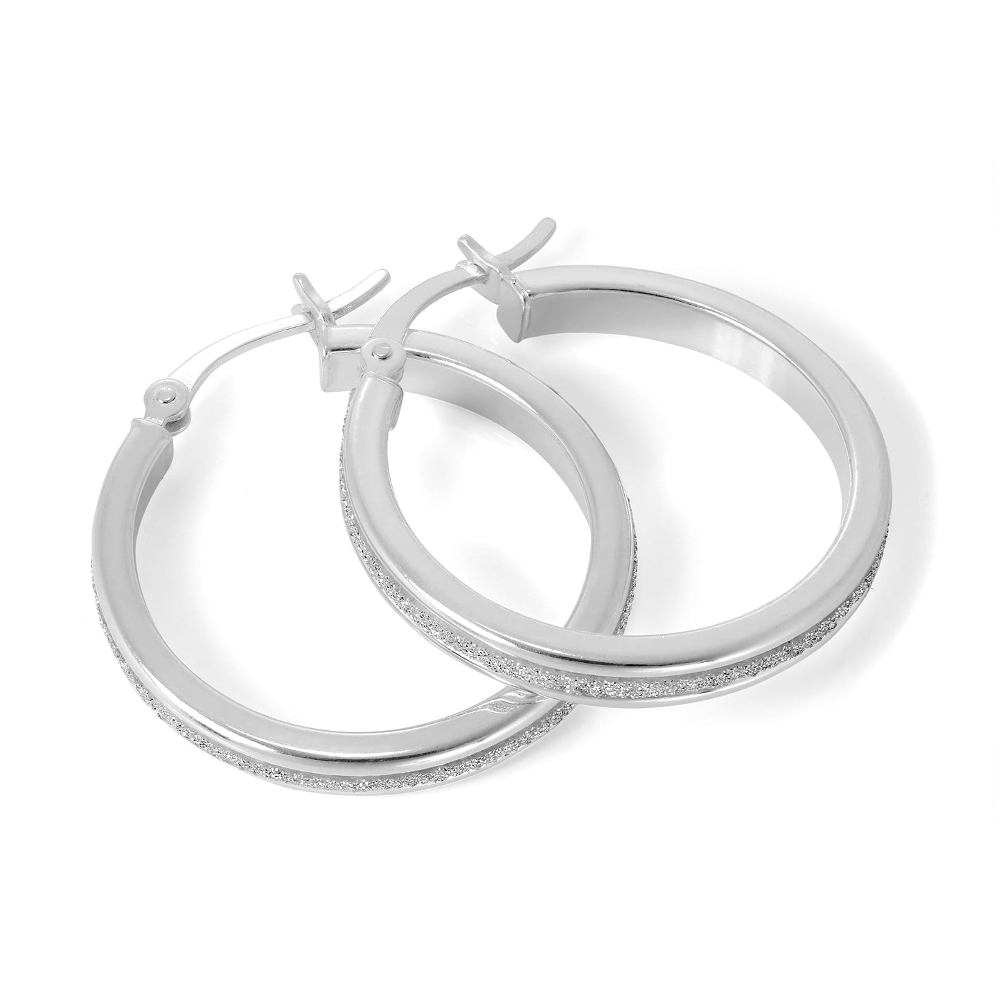 Frosted Sterling Silver 25mm Hoop Earrings