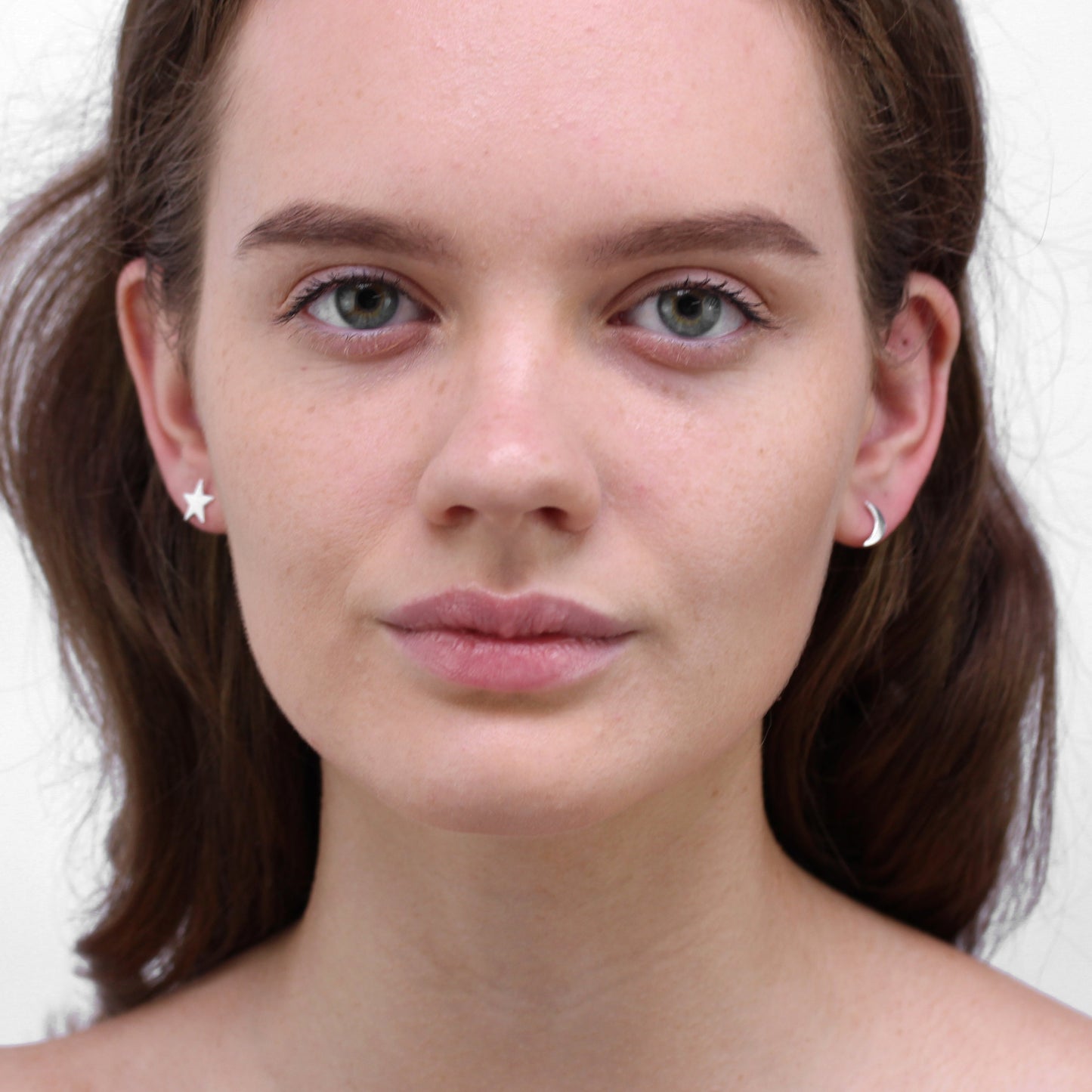 Sterling Silver Star & Moon Stud Earrings