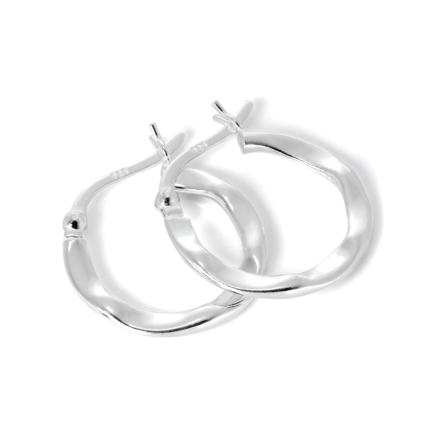 Flattened Sterling Silver Creole 17mm Hoop Earrings