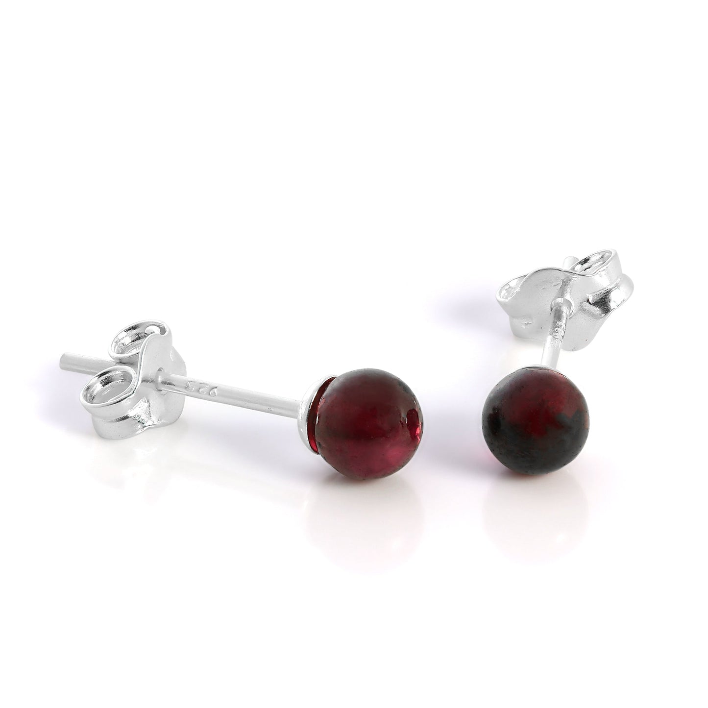 Sterling Silver & 4mm Garnet Stone Stud Earrings