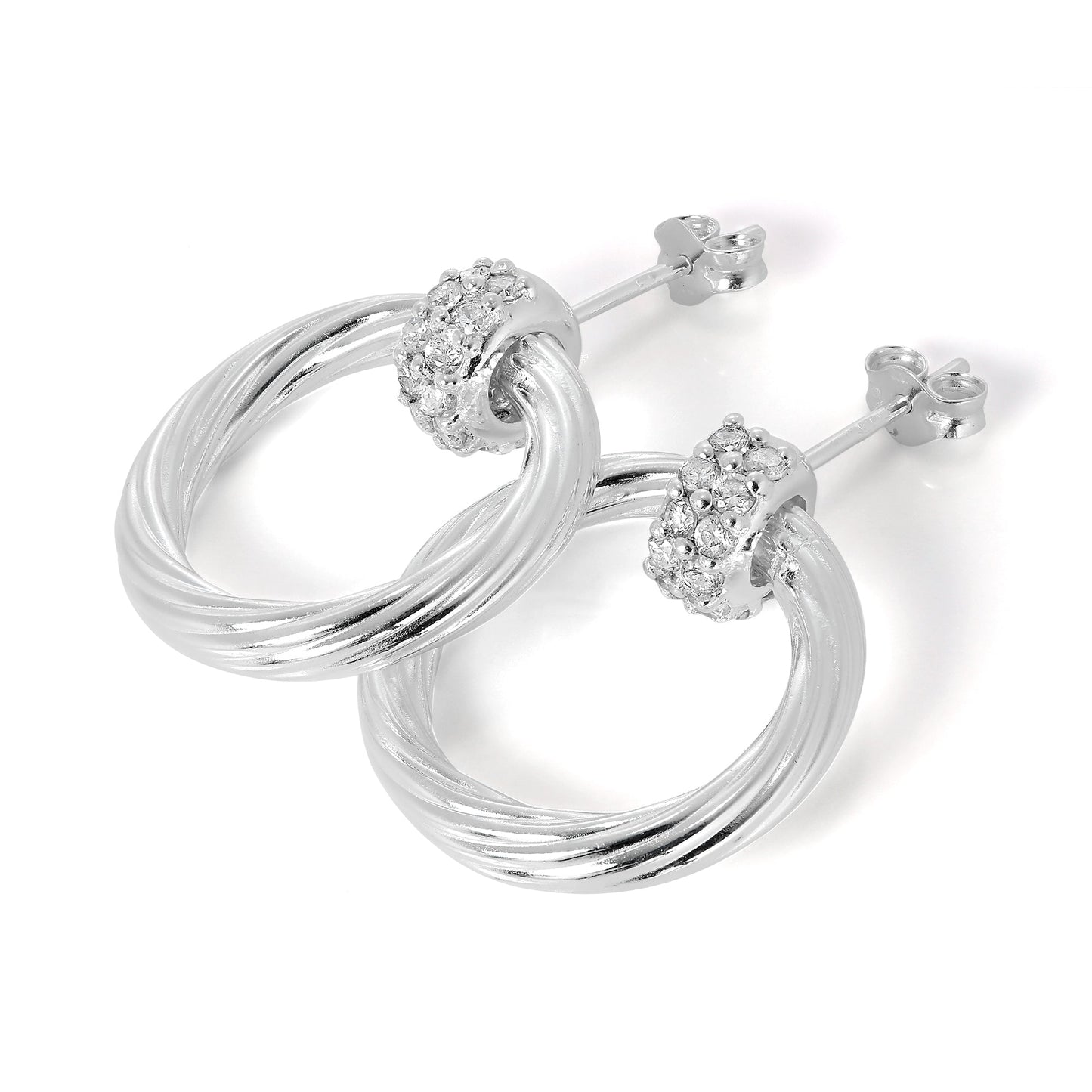 Sterling Silver & CZ Crystal Bead Stud & Hoop Earrings Studs