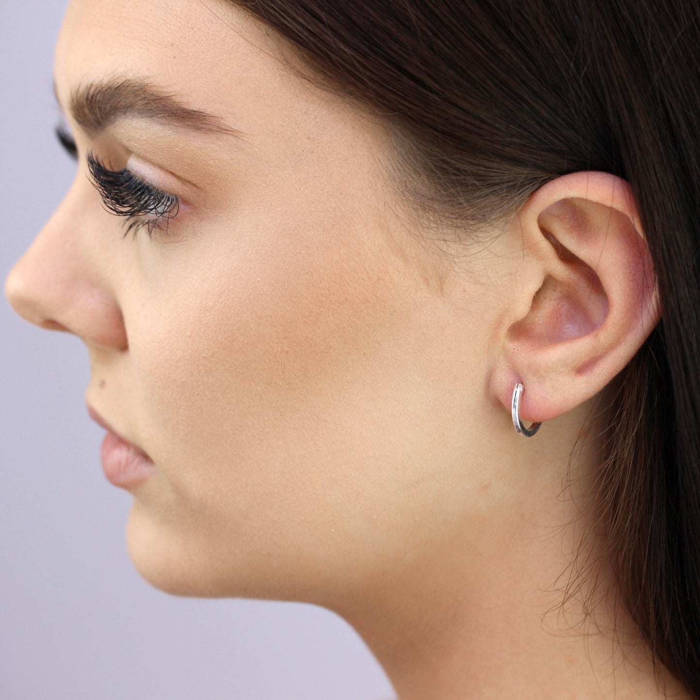 Plain Sterling Silver 14mm Square Sleeper Hoop Earrings