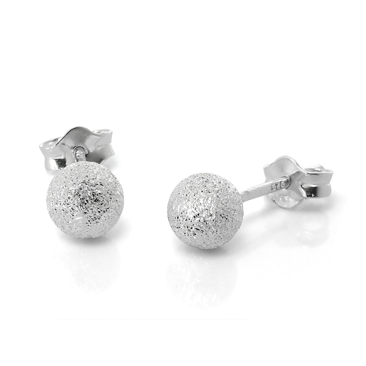 Frosted Sterling Silver Ball Stud Earrings 3mm - 8mm
