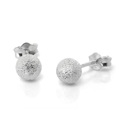 Frosted Sterling Silver Ball Stud Earrings 3mm - 8mm