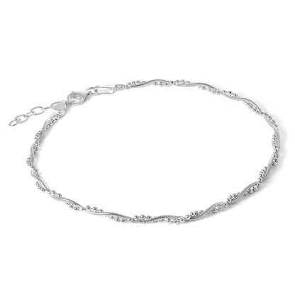 Sterling Silver Snake & Bead Twisted Chain Anklet