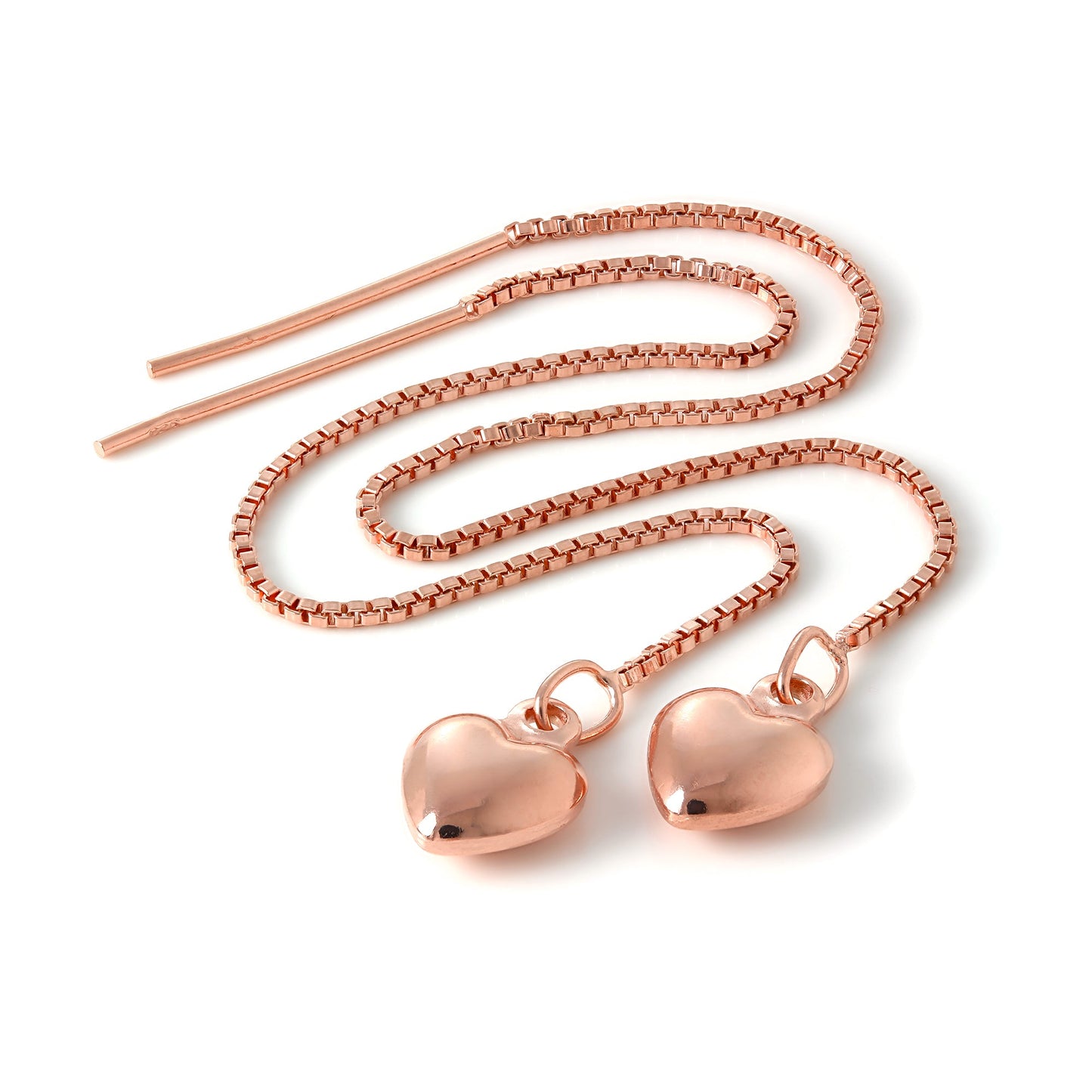 Rose Gold Plated Sterling Silver Puffed Heart Pull Through Earrings