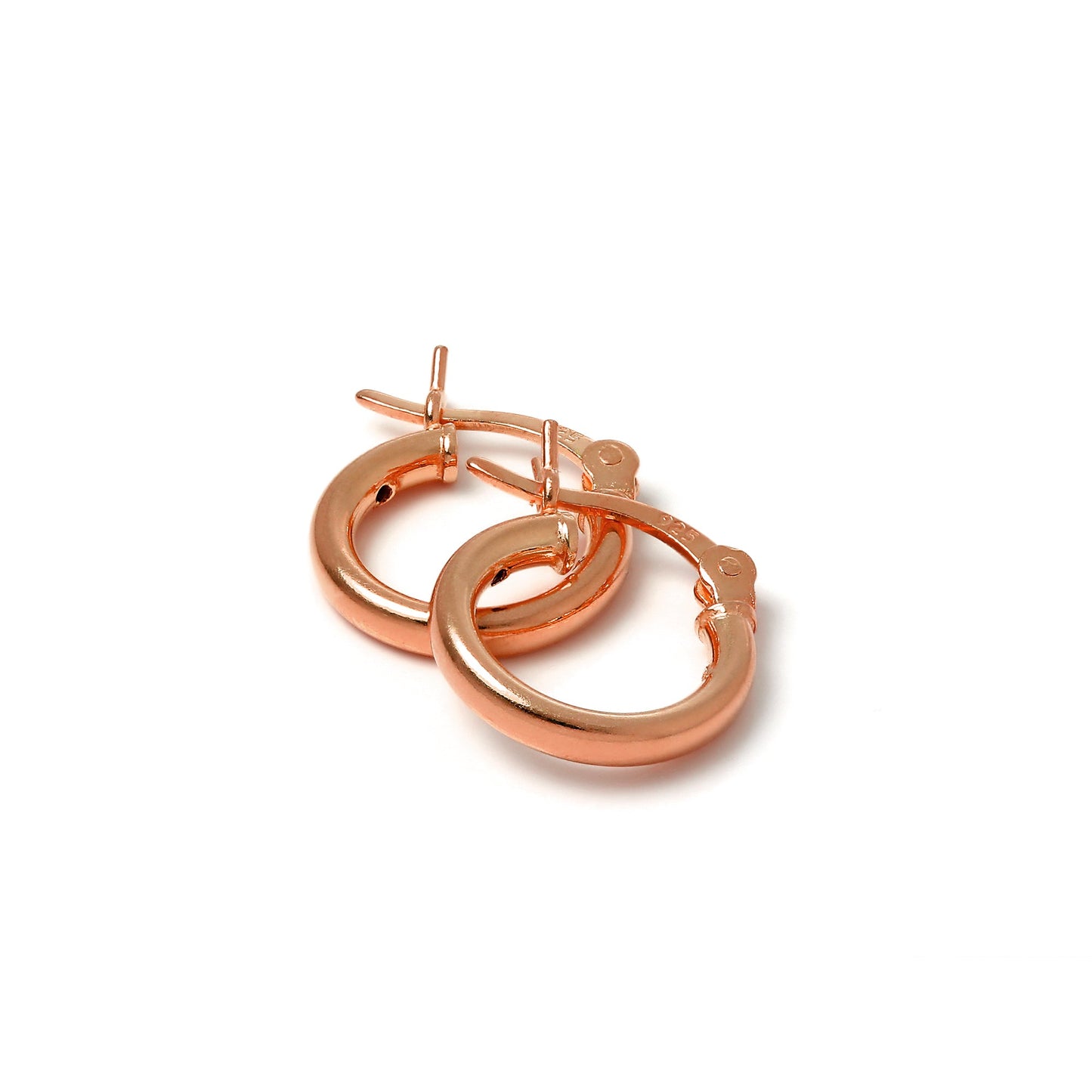 Rose Gold Plated Sterling Silver 2mm Tube Sleeper Hoop Earrings 12mm - 70mm