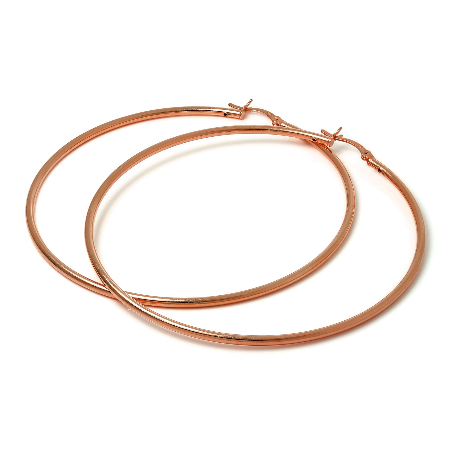 Rose Gold Plated Sterling Silver 2mm Tube Sleeper Hoop Earrings 12mm - 70mm