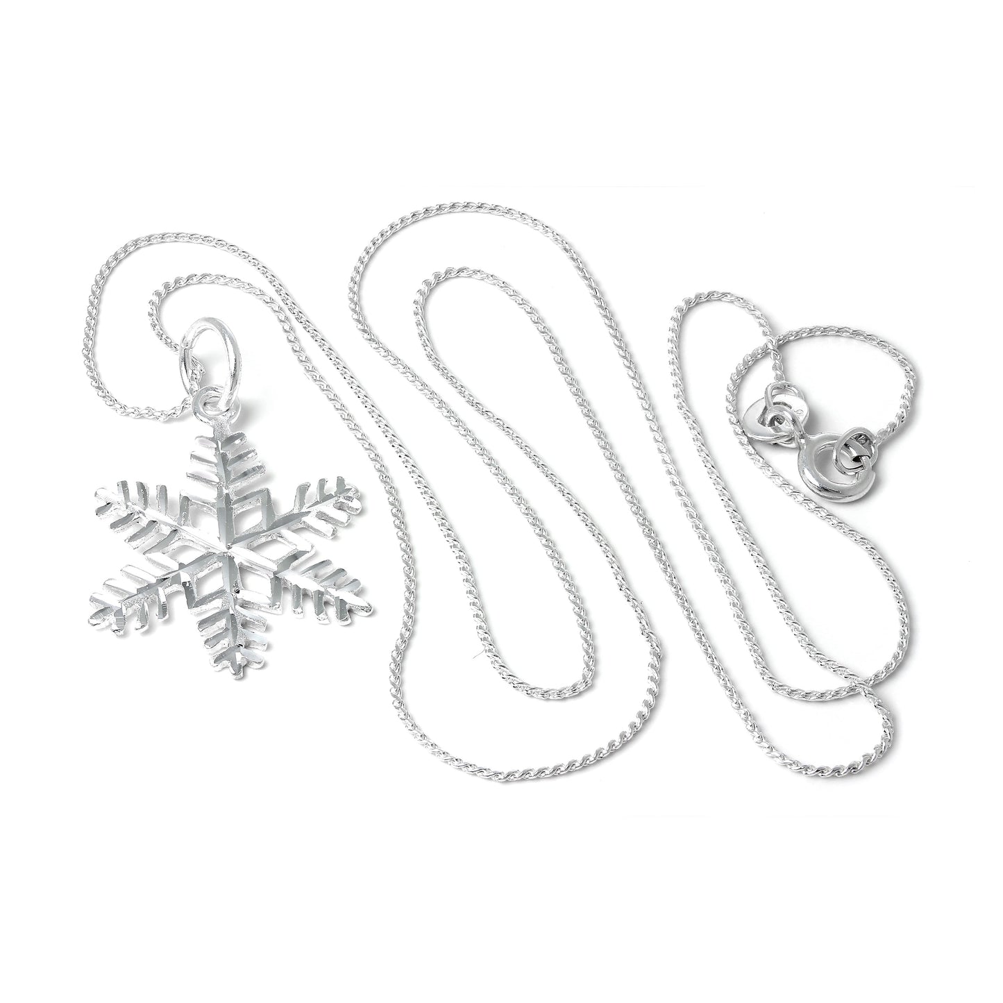 Large Sterling Silver Diamond Cut Snowflake Pendant Necklace 16 - 22 Inches