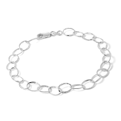 Large Oval Curb Lightweight Sterling Silver Charm Bracelet 6 - 8 Inches