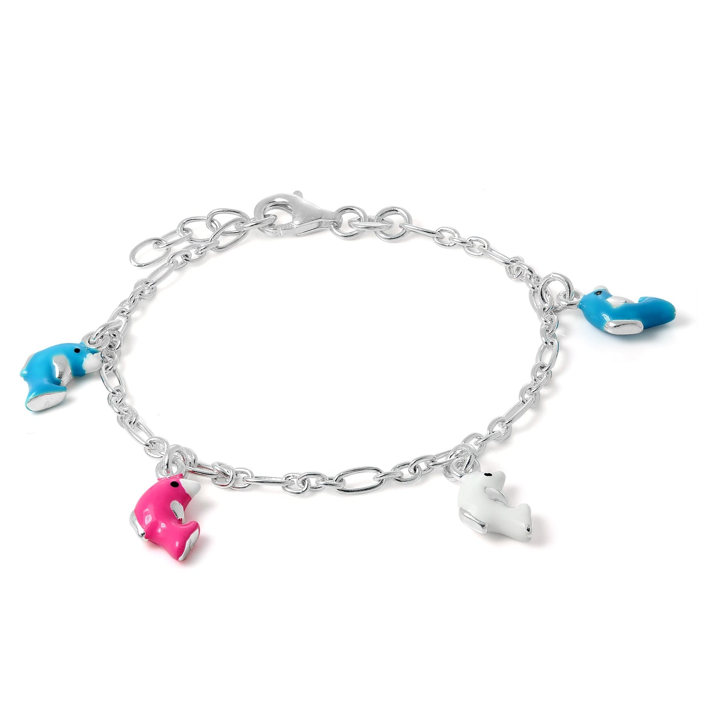 Childrens Sterling Silver Dolphin Charm Bracelet