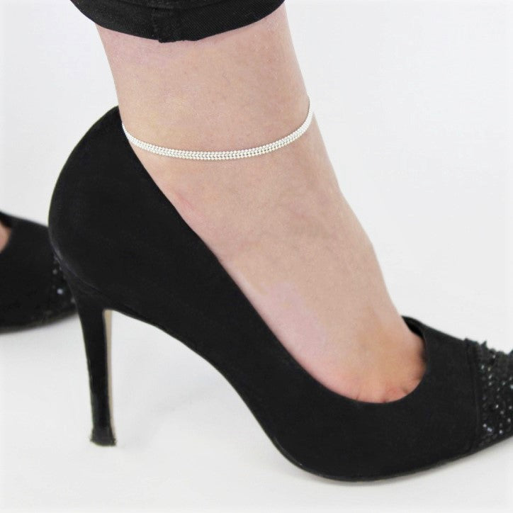 Sterling Silver Simple Triple 1mm Bead Chain Anklet