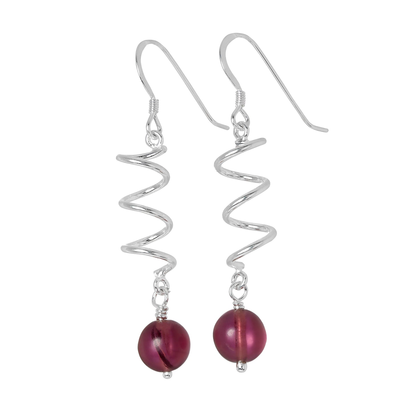 Sterling Silver & Amethyst Glass Bead Twist Drop Earrings