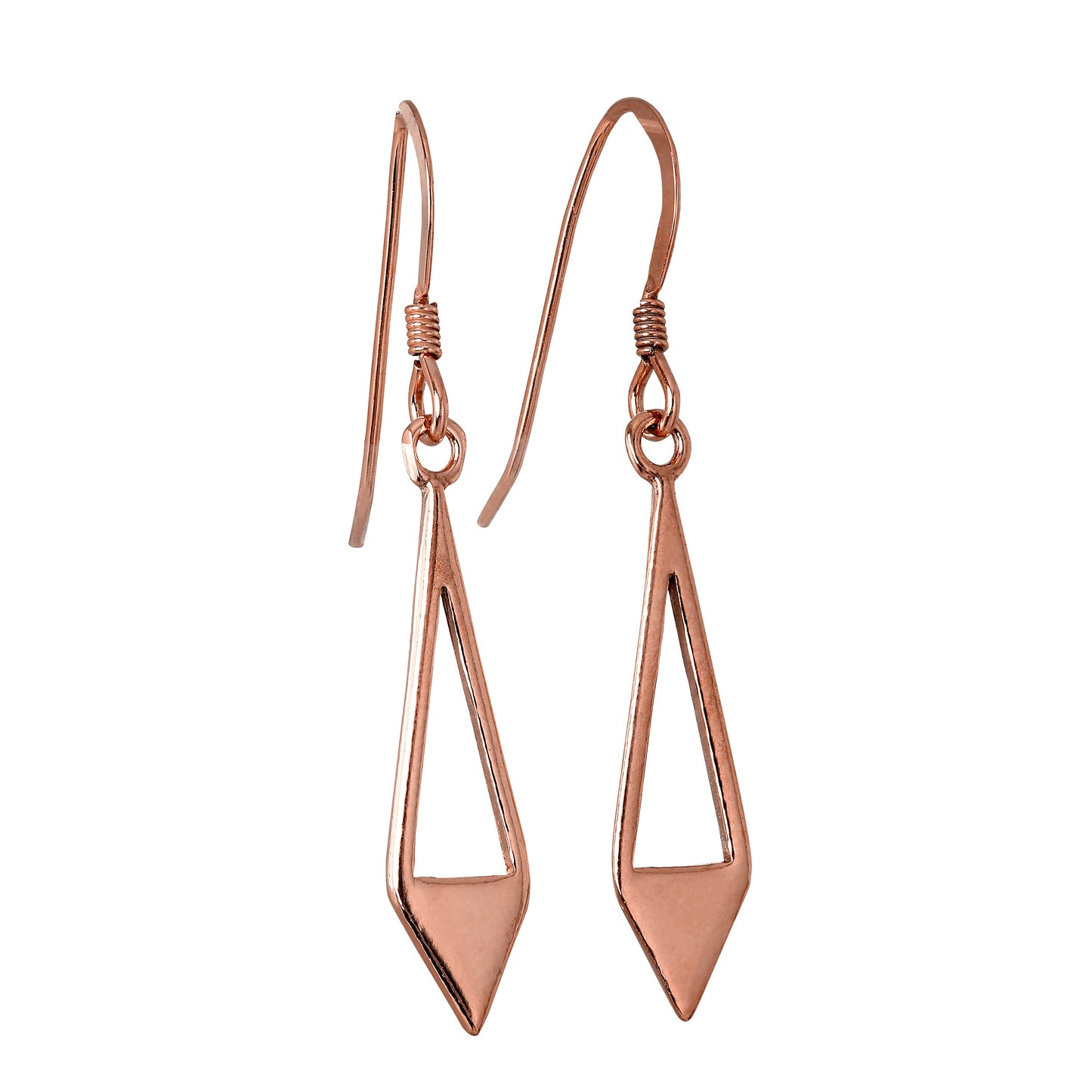 Rose Gold Plated Sterling Silver Open Triangle Diamond Shape Drop Earrings