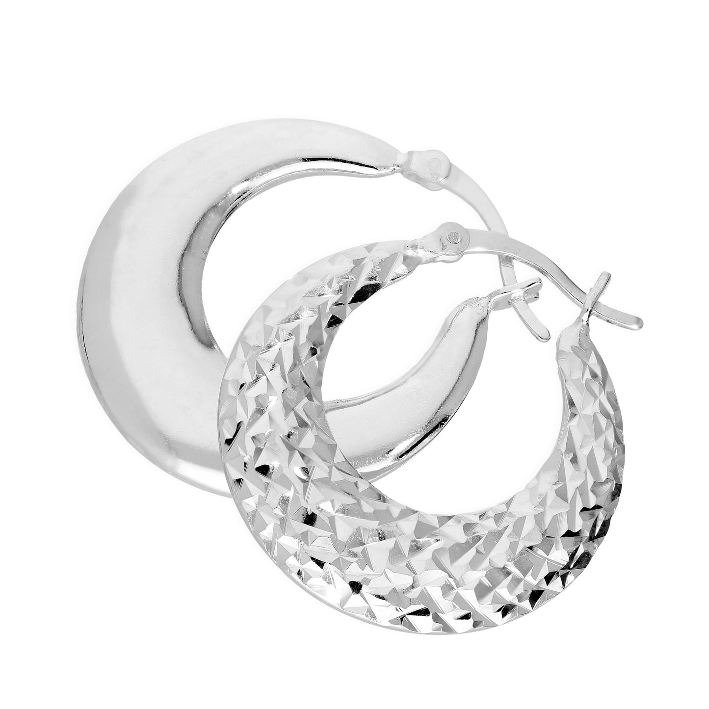 Sterling Silver Flat Diamond Cut Creole Hoop Earrings