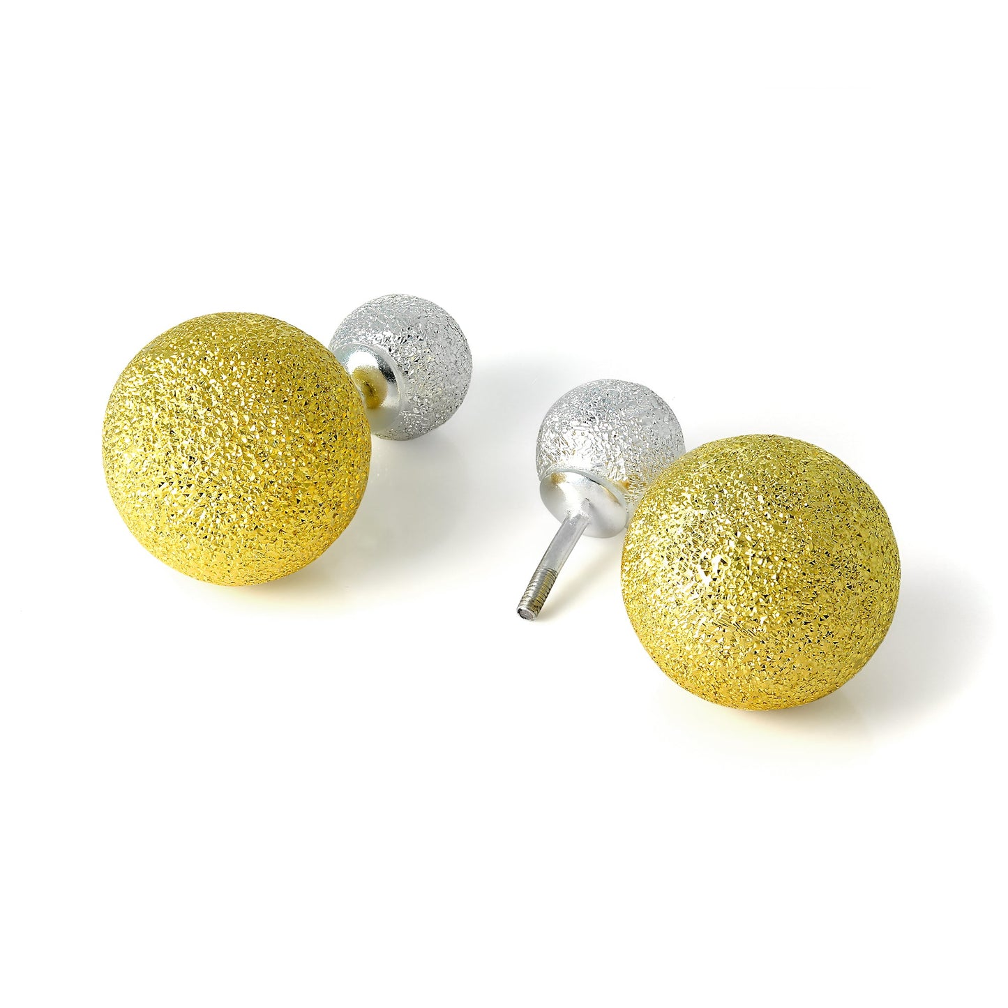 Gold Plated Sterling Silver Frosted Double Sided Heavy Ball Stud Earrings