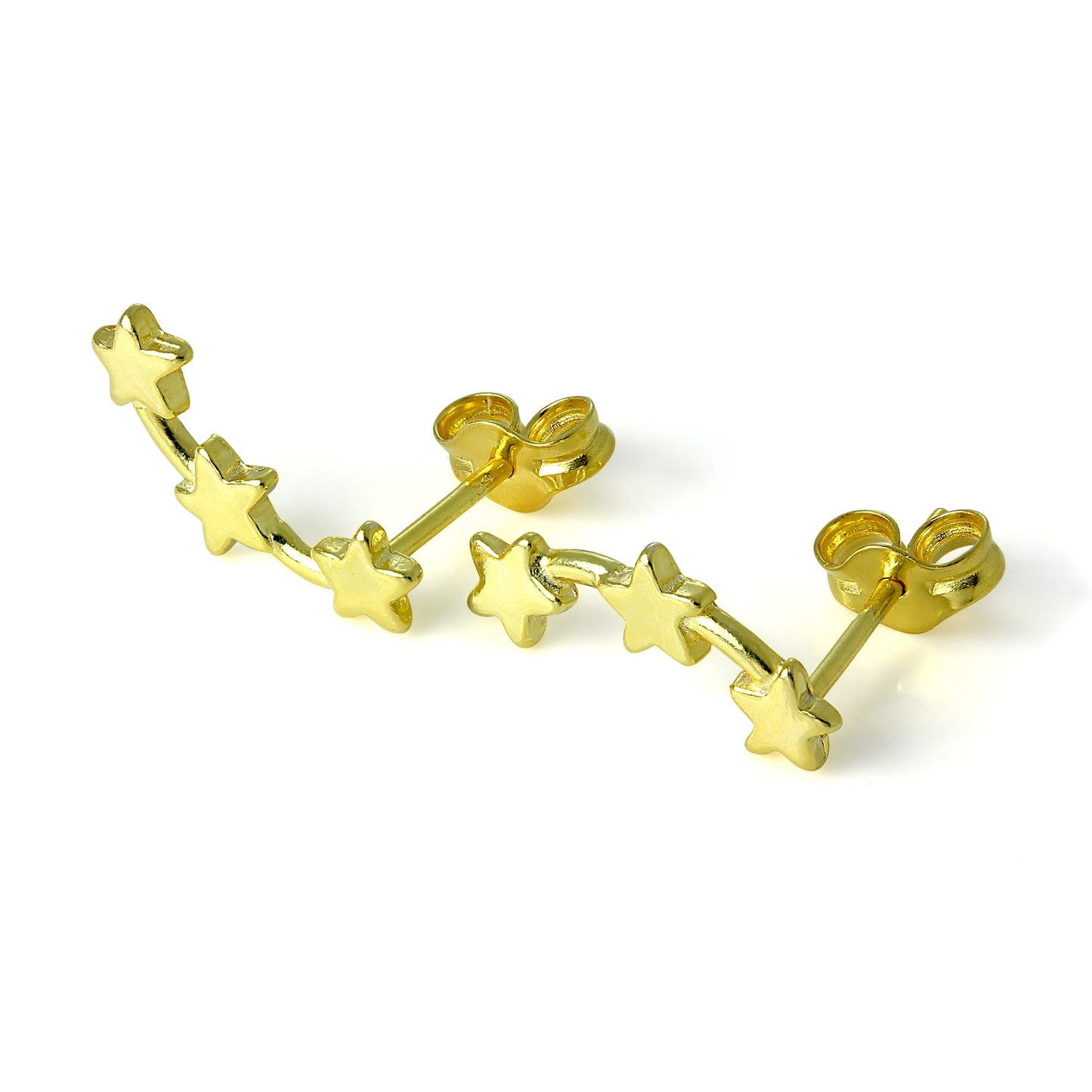 Gold Plated Sterling Silver Triple Shooting Star Stud Earrings