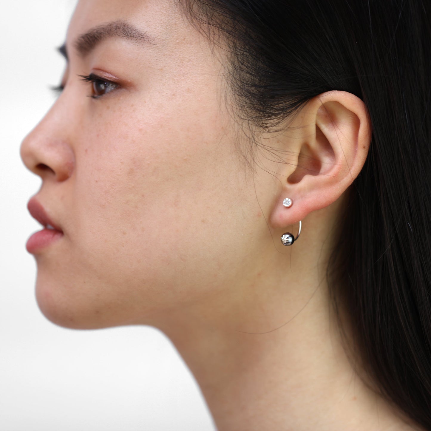 Diamond Cut Sterling Silver Ear Jacket Stud Earrings with CZ Crystal