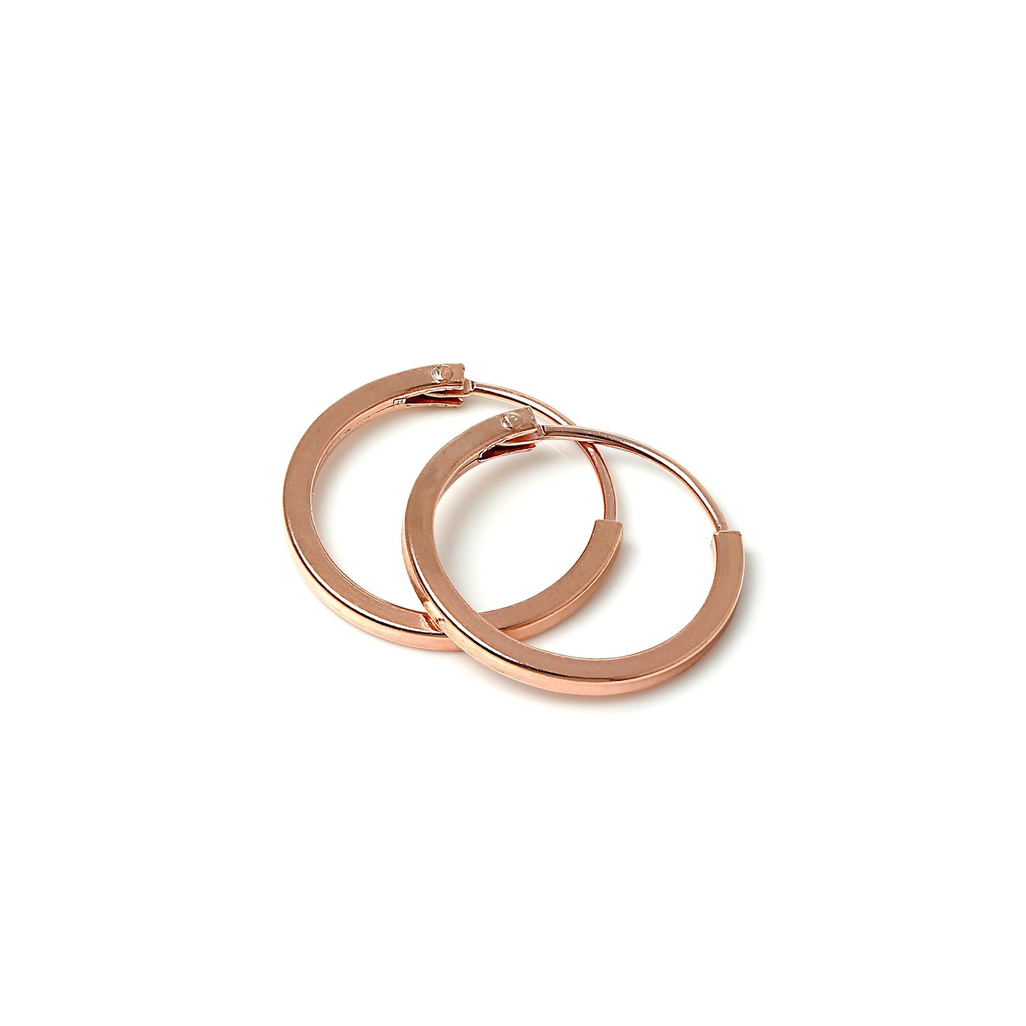 Rose Gold Sterling Silver 1mm Square Sleeper Hoop Earrings 12mm - 40mm