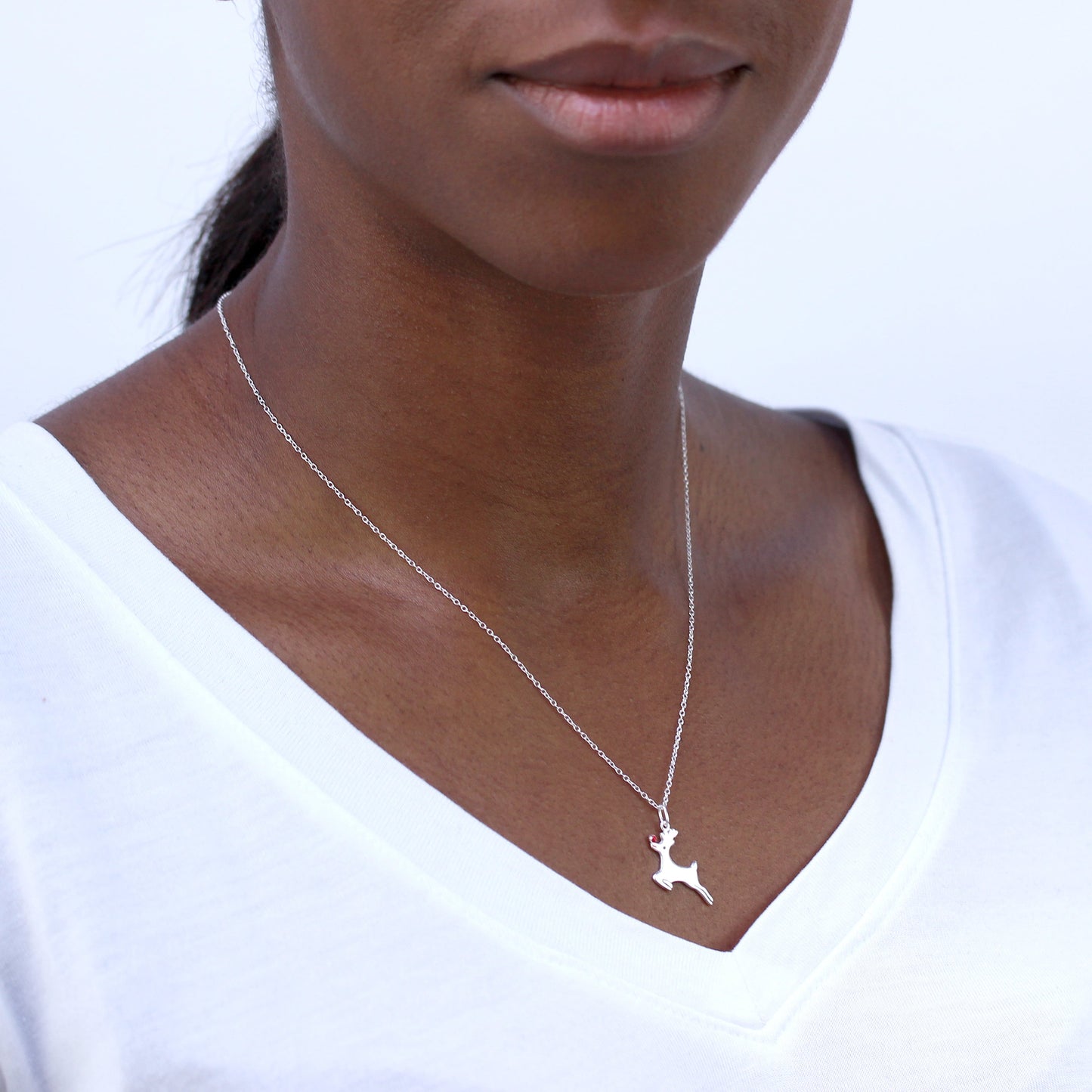 Sterling Silver 18 Inch Rudolph Reindeer Necklace