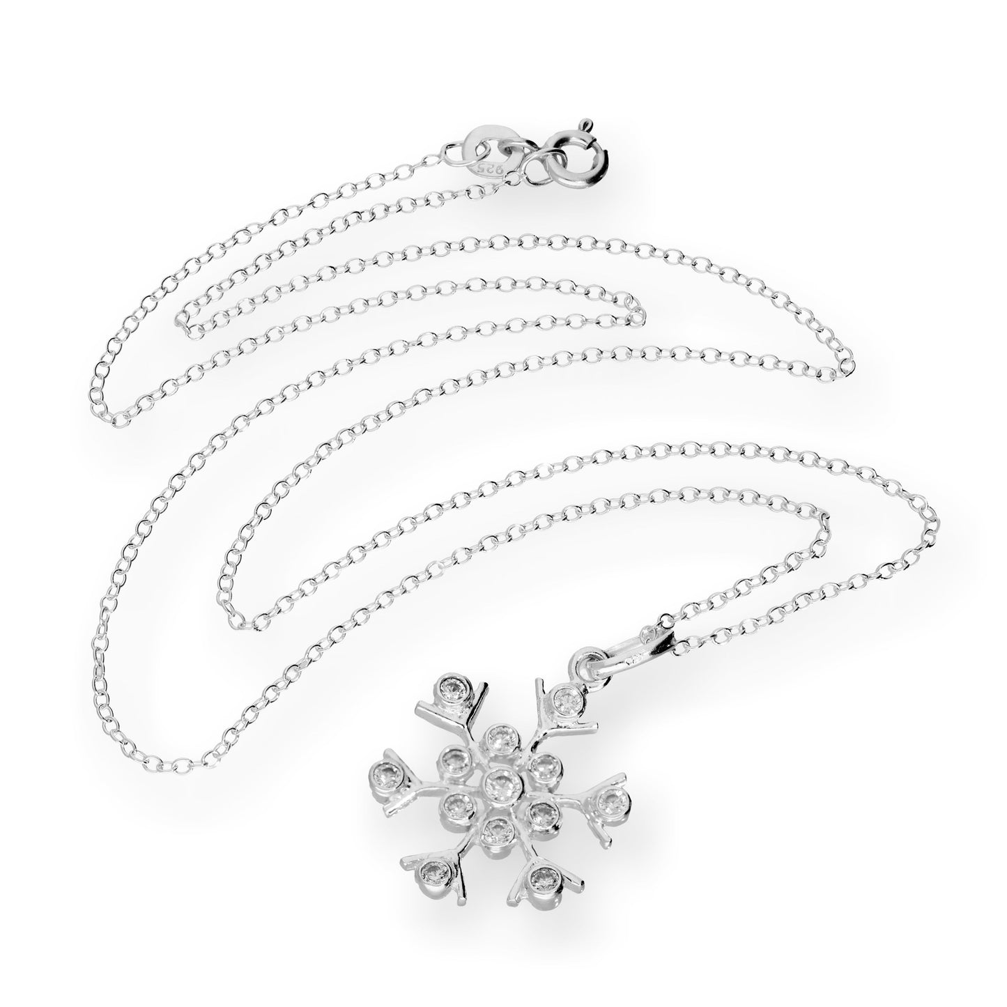 Large Sterling Silver & CZ Crystal Snowflake 18 Inch Necklace