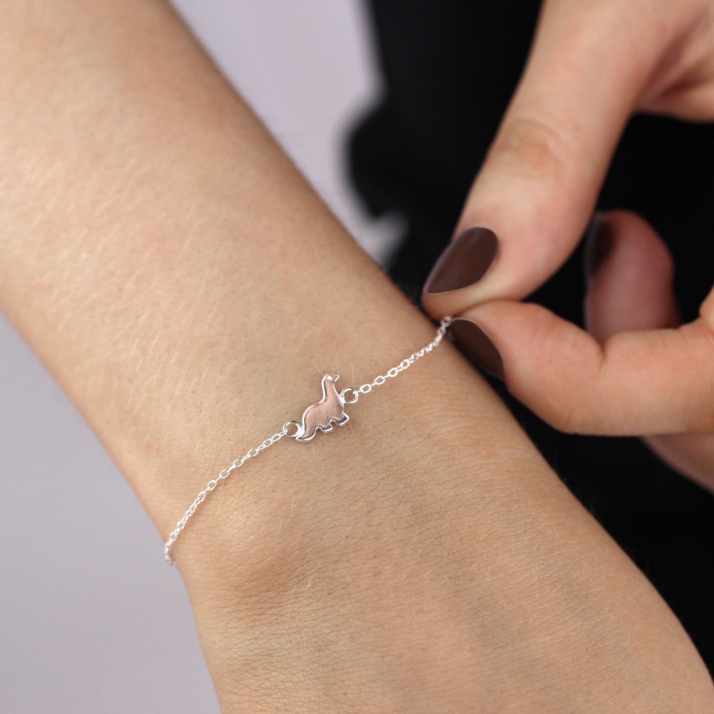 Sterling Silver Belcher Bracelet with Dinosaur Charm