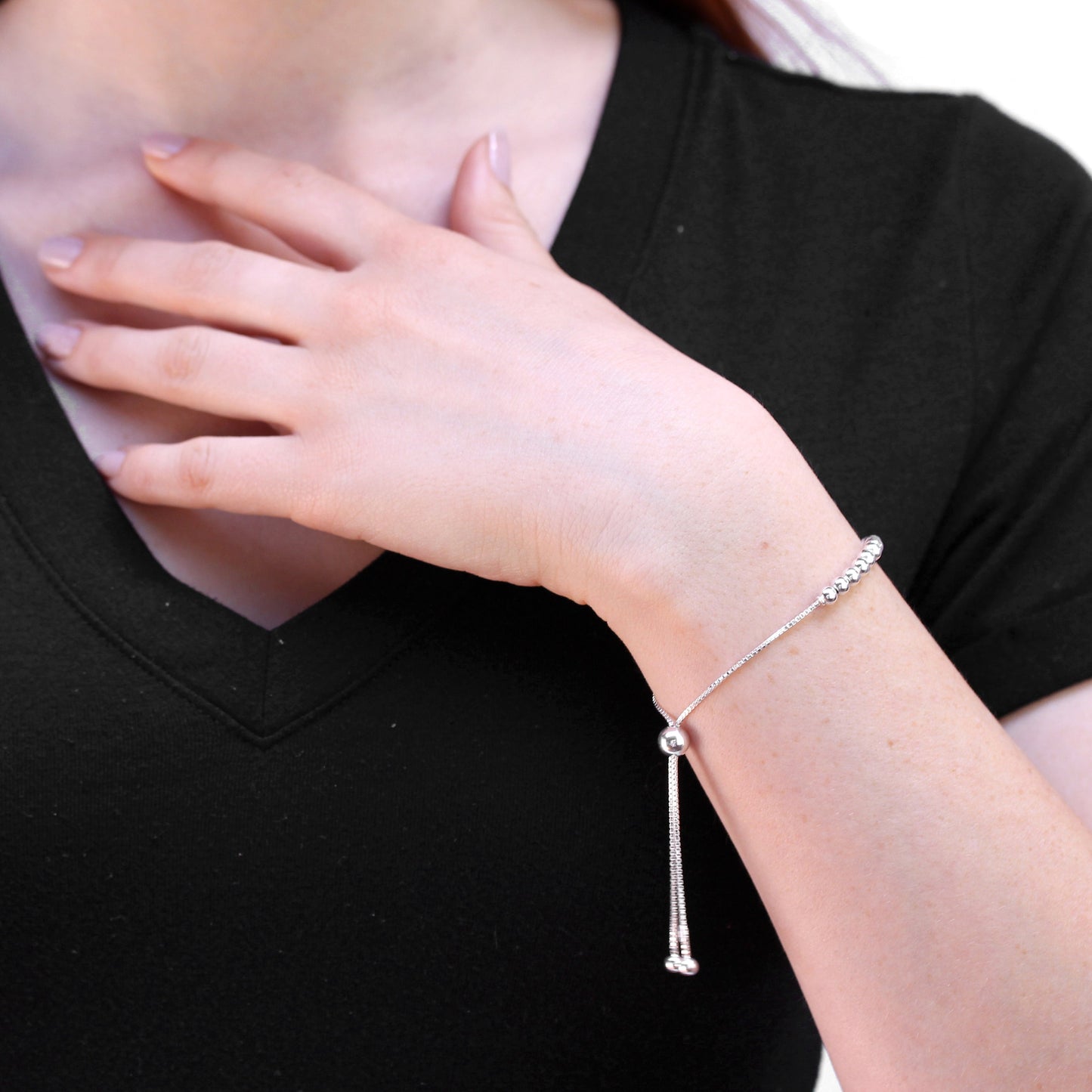 Sterling Silver Box Chain & Large Bead Chain Adjustable Bracelet