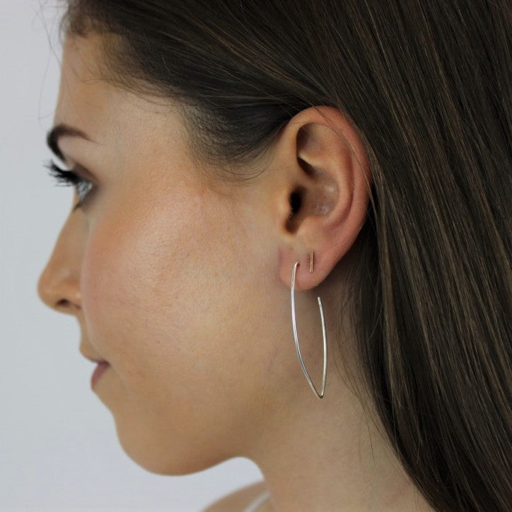 Sterling Silver Pull Through Bar Oval Earrings