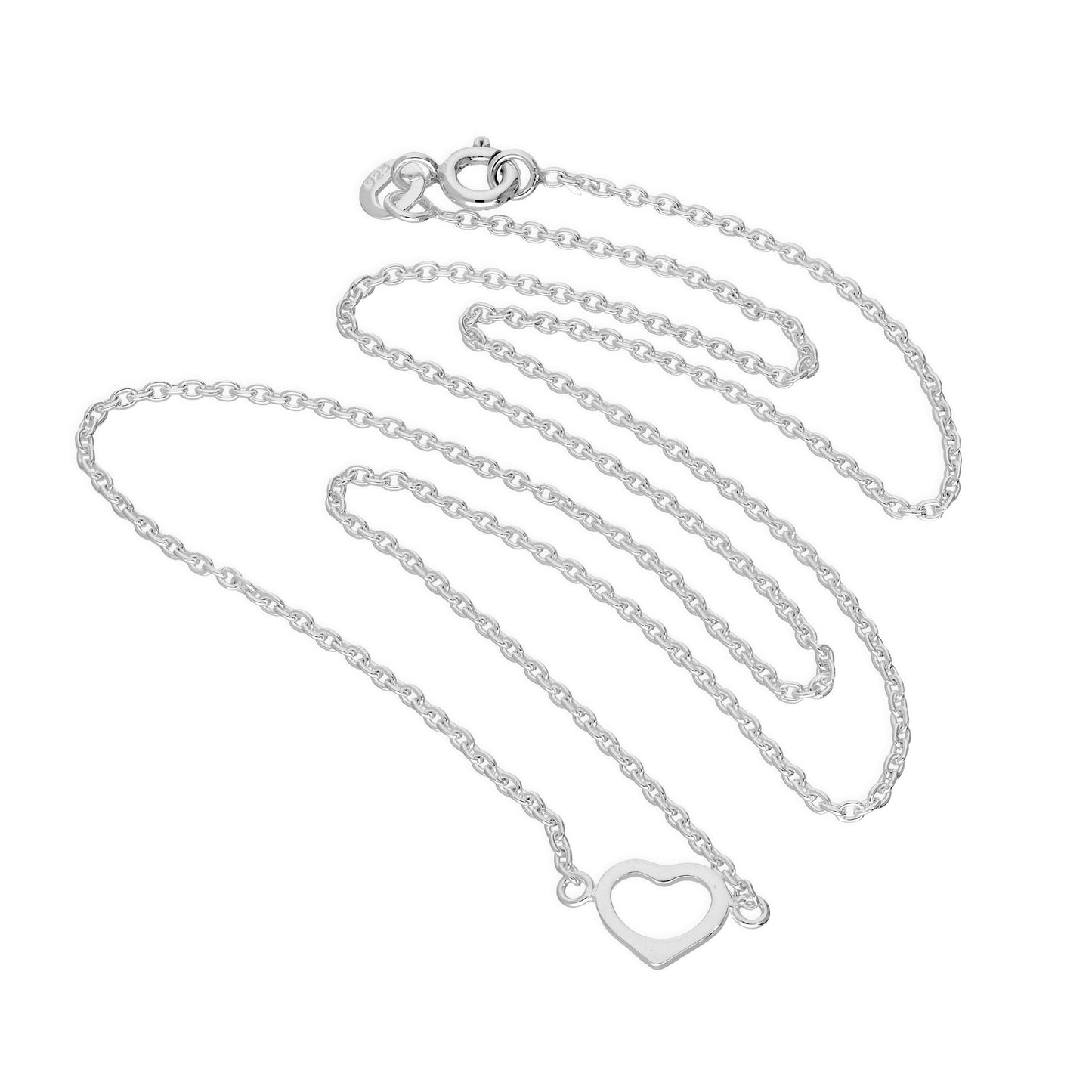 Sterling Silver Open Heart Necklace on 18 Inch Chain