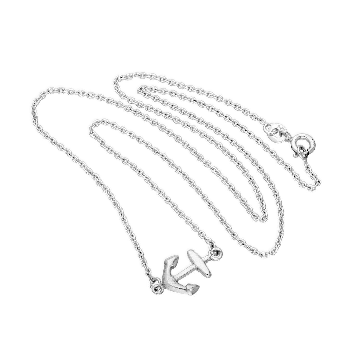 Sterling Silver Ship Anchor Necklace on 18 Inch Chain