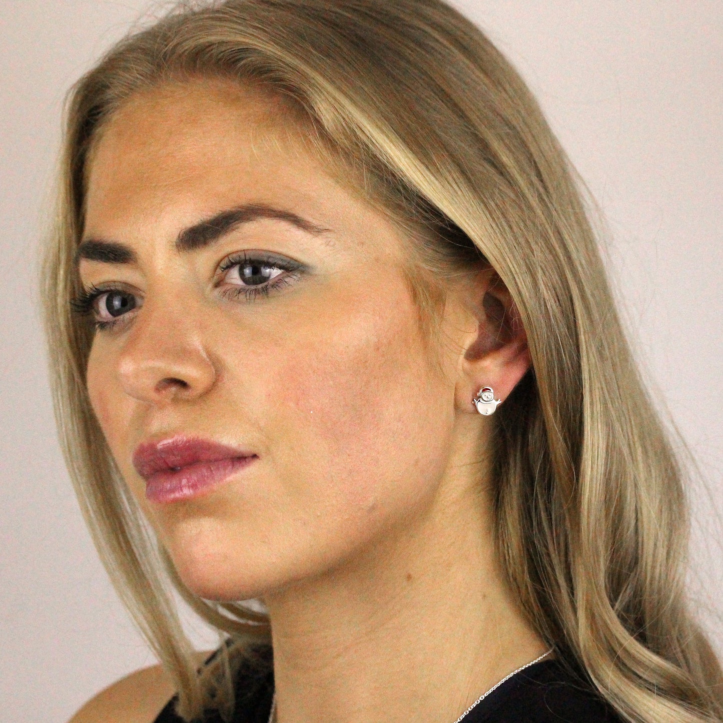 Sterling Silver & Enamel Happy Snowman Stud Earrings