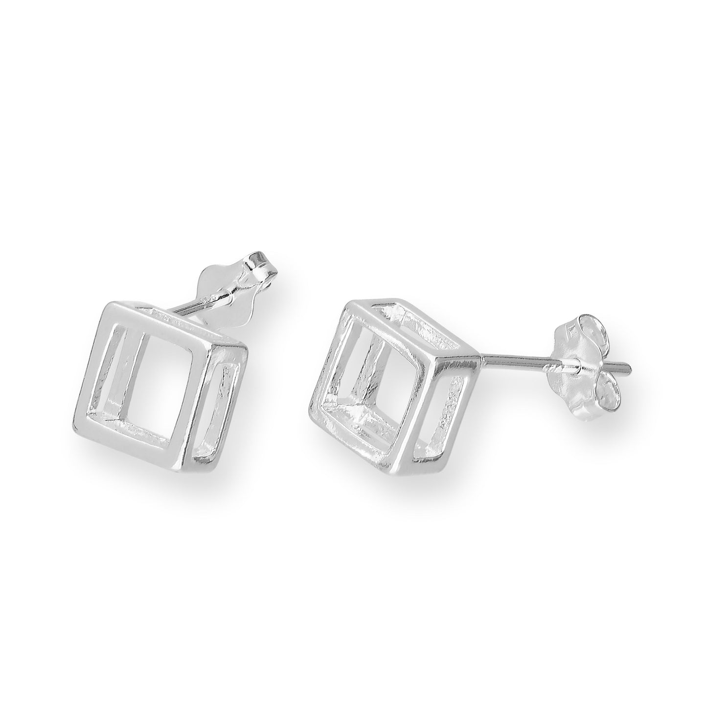 Sterling Silver Open Box Shape Stud Earrings