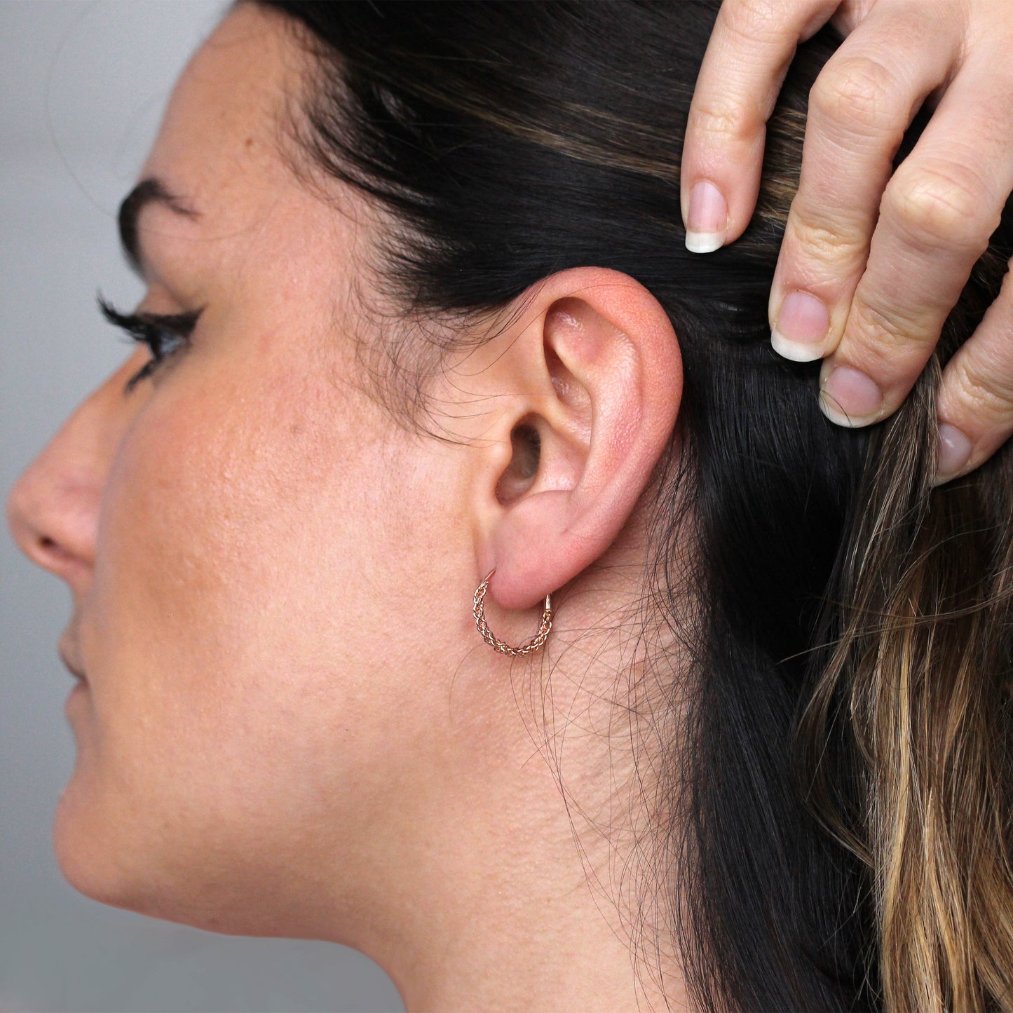 Rose Gold Plated Sterling Silver Rope Hoop Earrings