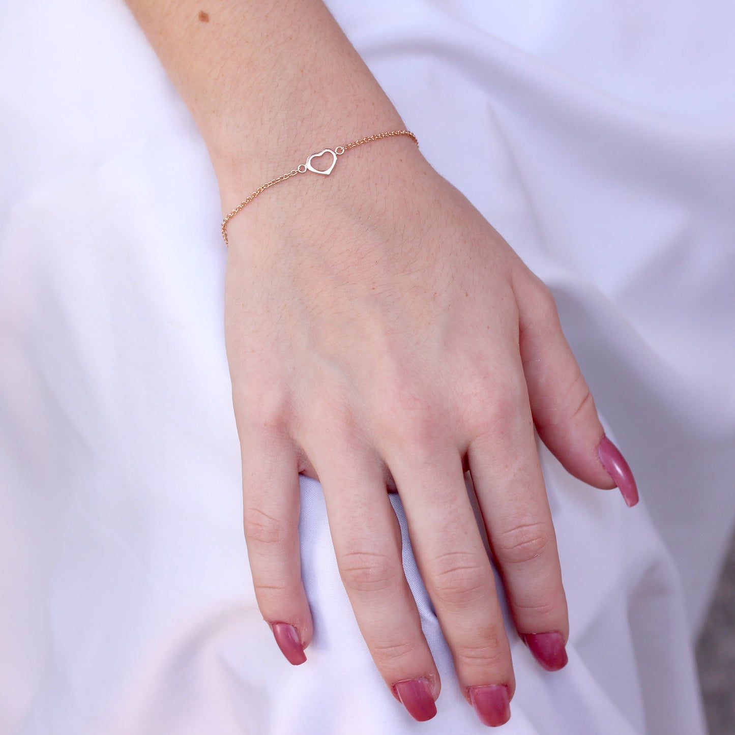 Rose Gold Plated Sterling Silver 7 Inch Heart Bracelet